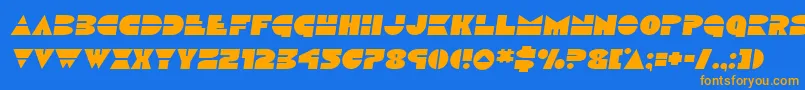 フォントDiscoducksemital – オレンジ色の文字が青い背景にあります。