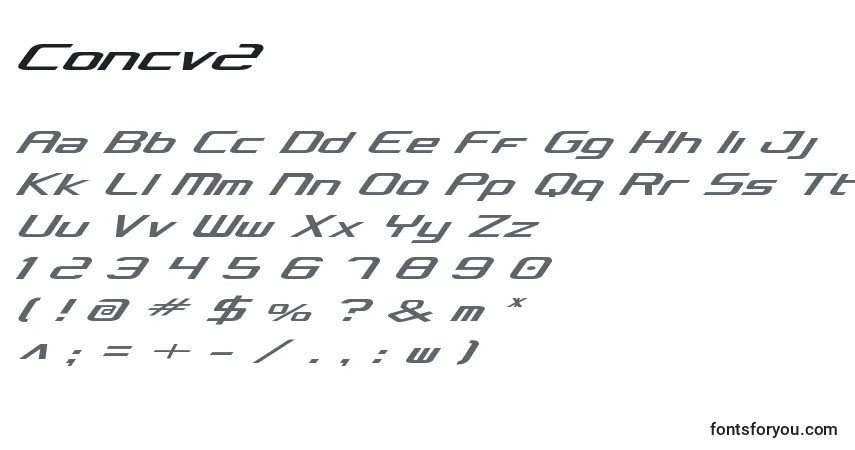 Czcionka Concv2 – alfabet, cyfry, specjalne znaki