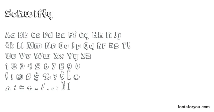 Czcionka Schwifty – alfabet, cyfry, specjalne znaki