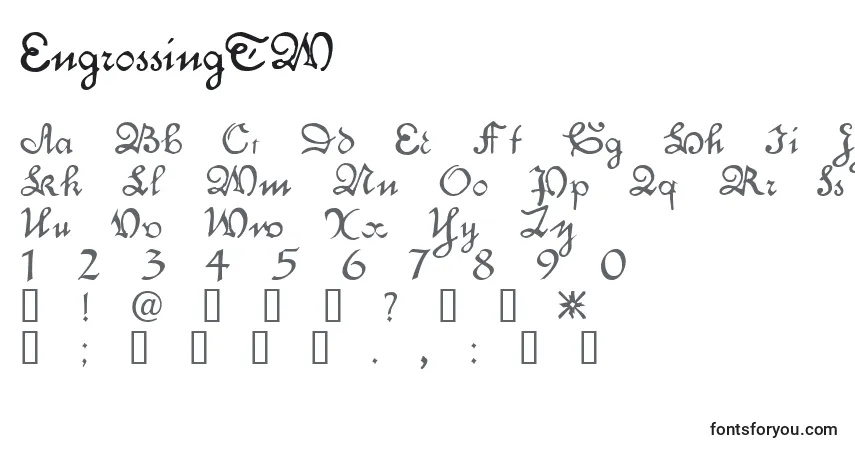 Czcionka EngrossingTM – alfabet, cyfry, specjalne znaki