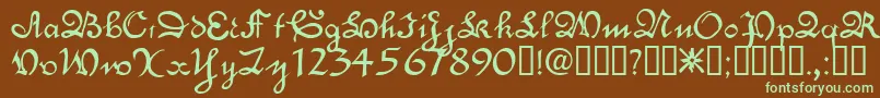 フォントEngrossingTM – 緑色の文字が茶色の背景にあります。