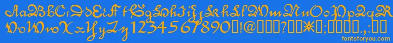 フォントEngrossingTM – オレンジ色の文字が青い背景にあります。