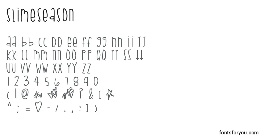 Czcionka Slimeseason – alfabet, cyfry, specjalne znaki