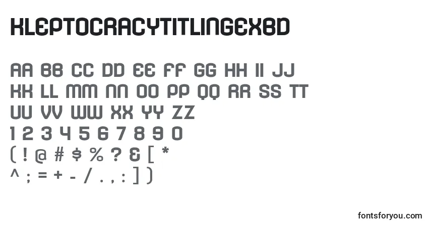 A fonte KleptocracyTitlingExBd – alfabeto, números, caracteres especiais