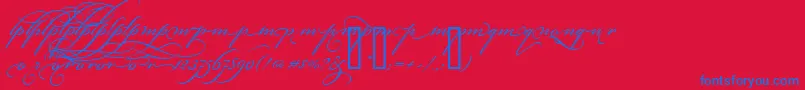 Fonte BickhamScriptAltThree – fontes azuis em um fundo vermelho