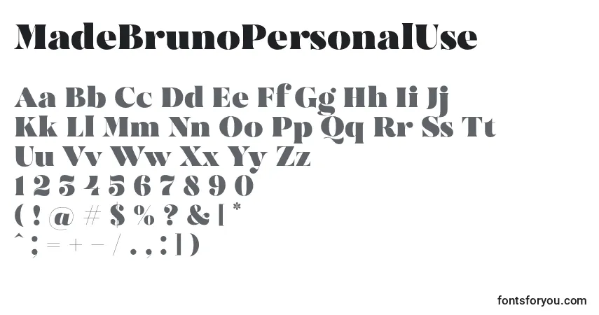 Czcionka MadeBrunoPersonalUse – alfabet, cyfry, specjalne znaki