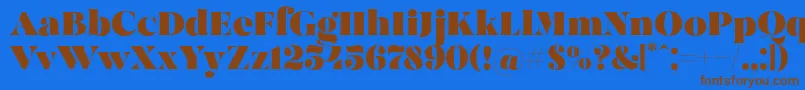 フォントMadeBrunoPersonalUse – 茶色の文字が青い背景にあります。