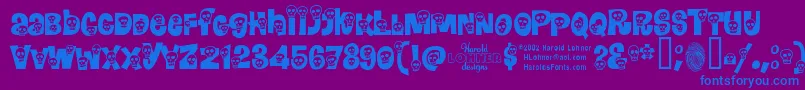 Calavera-Schriftart – Blaue Schriften auf violettem Hintergrund