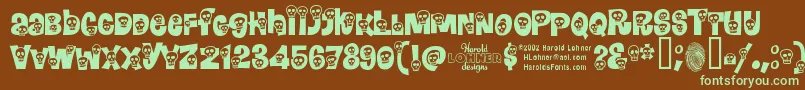 フォントCalavera – 緑色の文字が茶色の背景にあります。