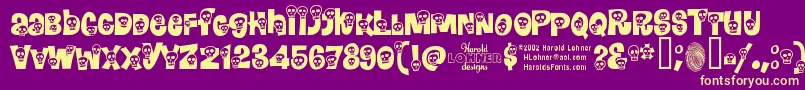 Calavera-Schriftart – Gelbe Schriften auf violettem Hintergrund