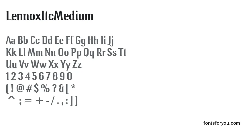 A fonte LennoxItcMedium – alfabeto, números, caracteres especiais