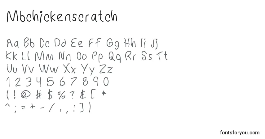 Czcionka Mbchickenscratch – alfabet, cyfry, specjalne znaki