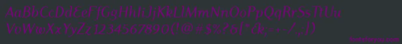 Fonte DyadisItcBookItalic – fontes roxas em um fundo preto