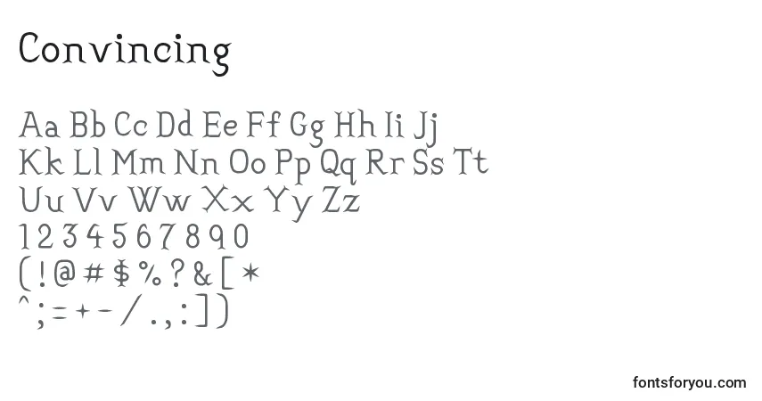 Czcionka Convincing – alfabet, cyfry, specjalne znaki