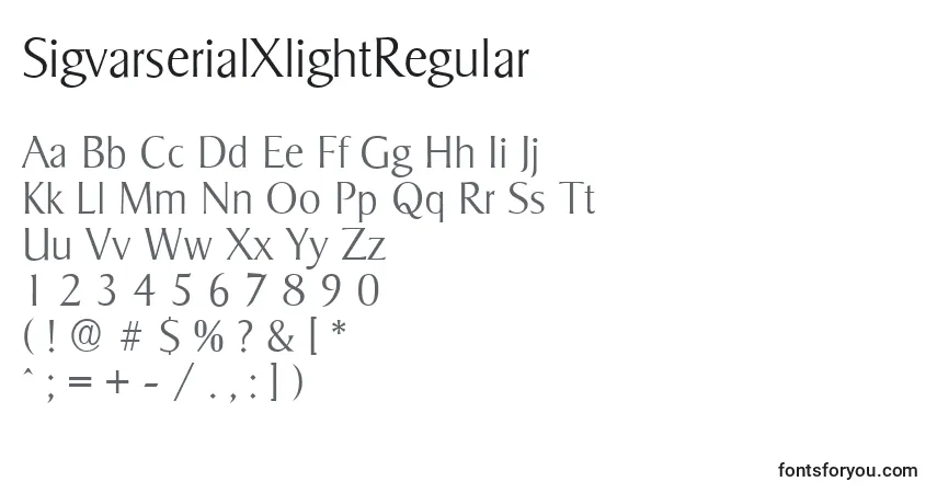 Schriftart SigvarserialXlightRegular – Alphabet, Zahlen, spezielle Symbole