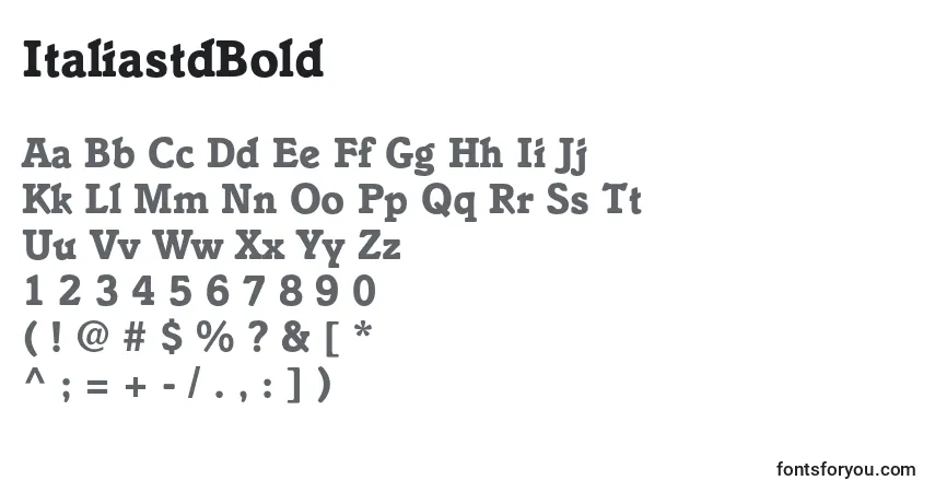 Шрифт ItaliastdBold – алфавит, цифры, специальные символы