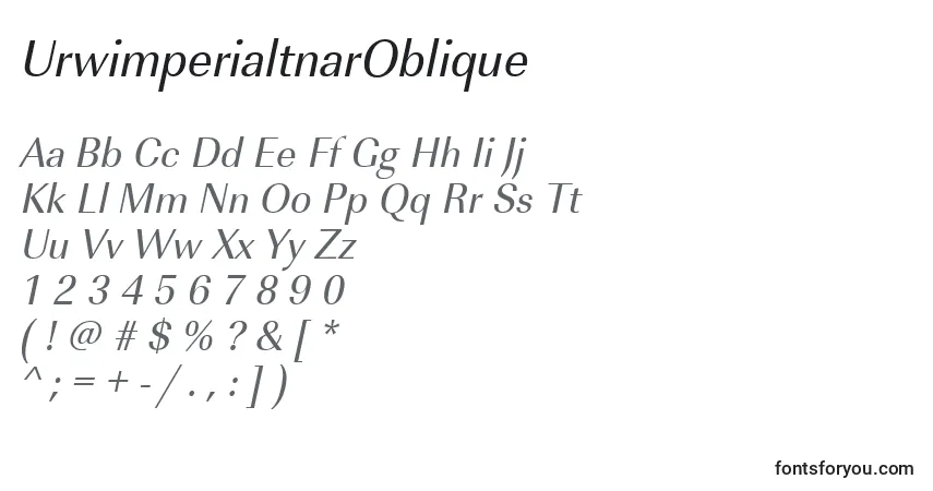 Czcionka UrwimperialtnarOblique – alfabet, cyfry, specjalne znaki
