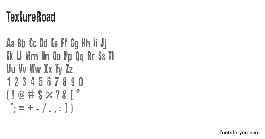 Schriftart TextureRoad (117577) – Alphabet, Zahlen, spezielle Symbole