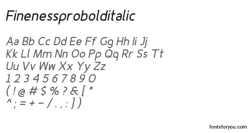 Шрифт Finenessprobolditalic – алфавит, цифры, специальные символы