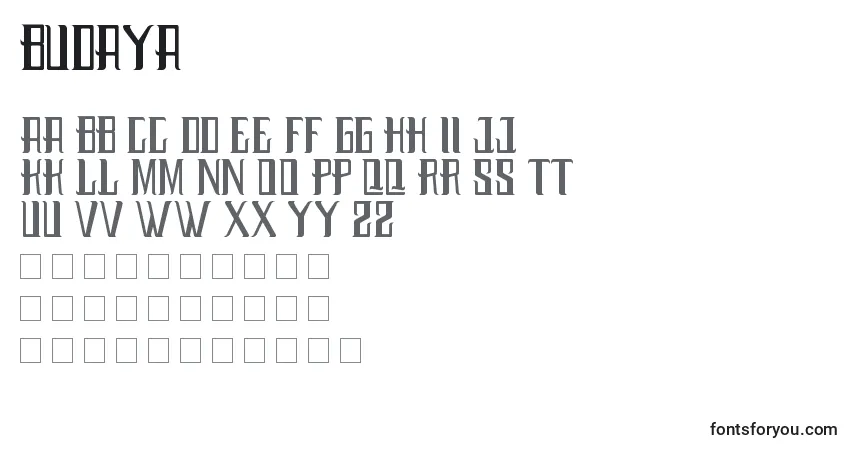 Czcionka Budaya – alfabet, cyfry, specjalne znaki