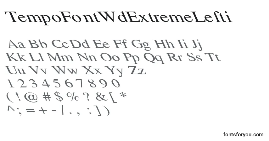 Schriftart TempoFontWdExtremeLefti – Alphabet, Zahlen, spezielle Symbole
