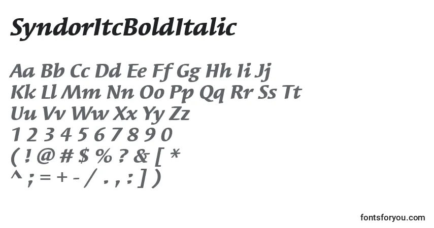 SyndorItcBoldItalicフォント–アルファベット、数字、特殊文字