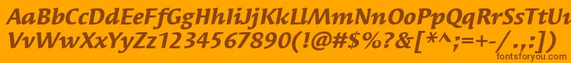 SyndorItcBoldItalic-Schriftart – Braune Schriften auf orangefarbenem Hintergrund