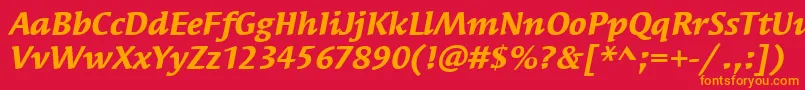 SyndorItcBoldItalic-Schriftart – Orangefarbene Schriften auf rotem Hintergrund