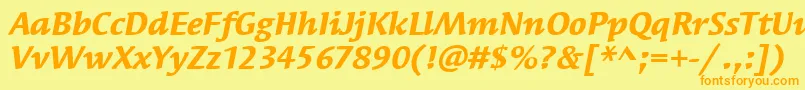 SyndorItcBoldItalic-Schriftart – Orangefarbene Schriften auf gelbem Hintergrund