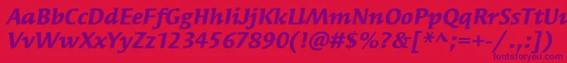 SyndorItcBoldItalic-fontti – violetit fontit punaisella taustalla