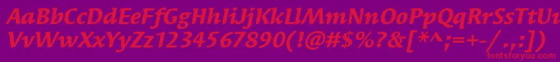 Fonte SyndorItcBoldItalic – fontes vermelhas em um fundo violeta