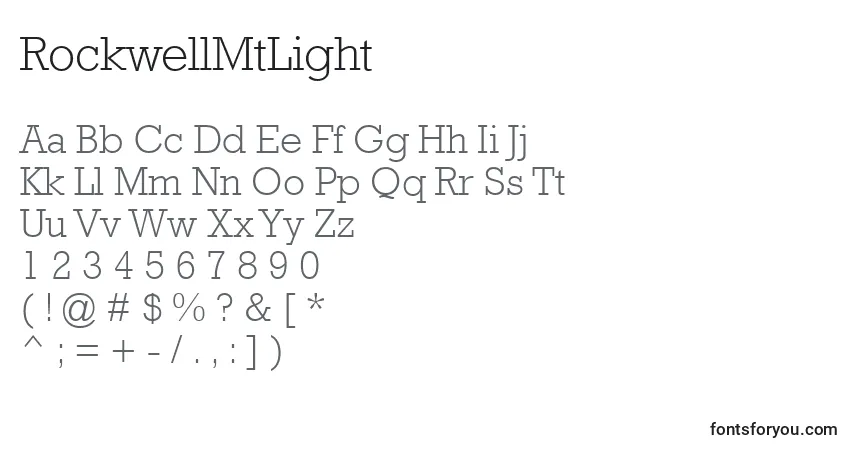 Czcionka RockwellMtLight – alfabet, cyfry, specjalne znaki