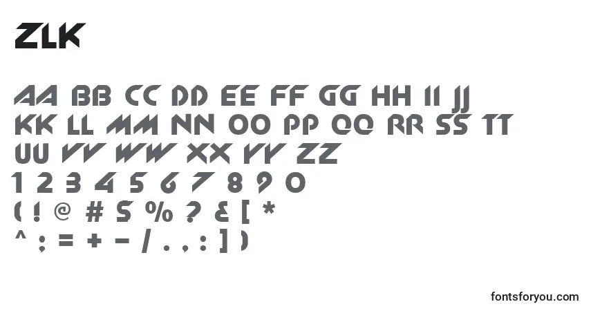 A fonte Zlk – alfabeto, números, caracteres especiais