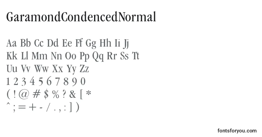 Schriftart GaramondCondencedNormal – Alphabet, Zahlen, spezielle Symbole