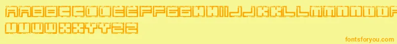 BimErodedFreePromo-Schriftart – Orangefarbene Schriften auf gelbem Hintergrund
