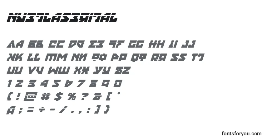 Schriftart Nyetlaserital – Alphabet, Zahlen, spezielle Symbole