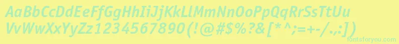 フォントOfficinasansboldcItalic – 黄色い背景に緑の文字