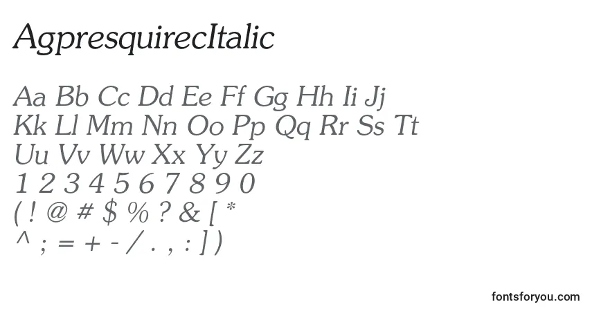 Police AgpresquirecItalic - Alphabet, Chiffres, Caractères Spéciaux