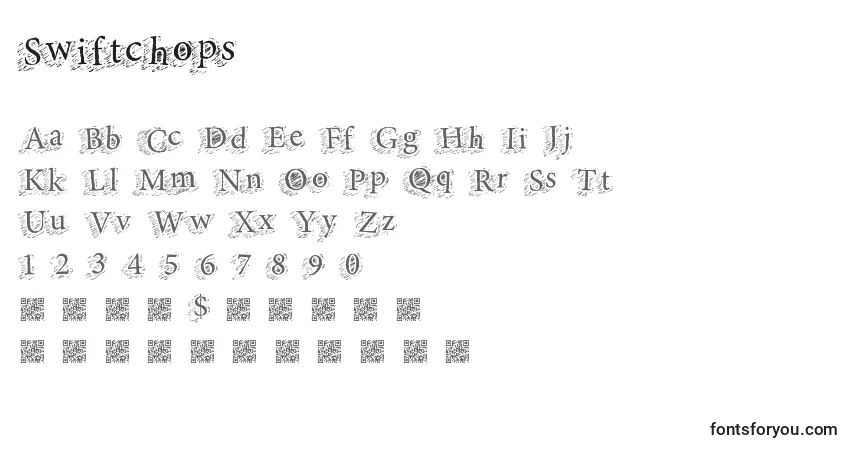 A fonte Swiftchops – alfabeto, números, caracteres especiais