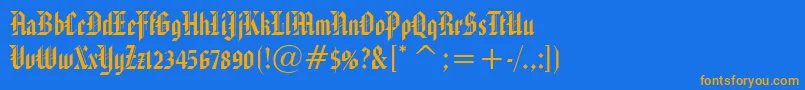 フォントAmericanTextBt – オレンジ色の文字が青い背景にあります。