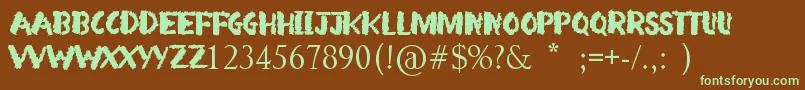 フォントArsonist – 緑色の文字が茶色の背景にあります。