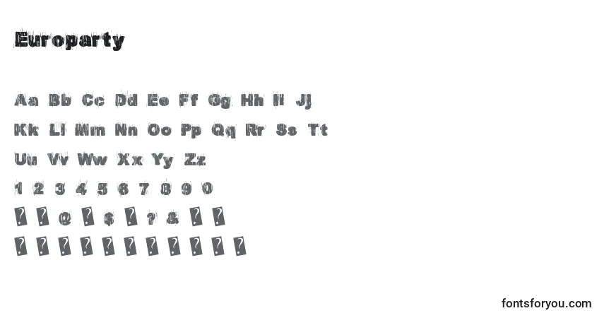 A fonte Europarty – alfabeto, números, caracteres especiais