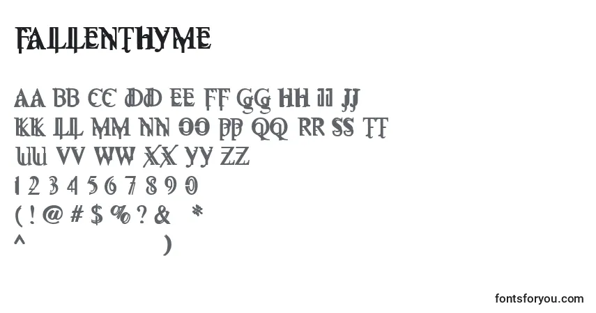 Schriftart Fallenthyme – Alphabet, Zahlen, spezielle Symbole