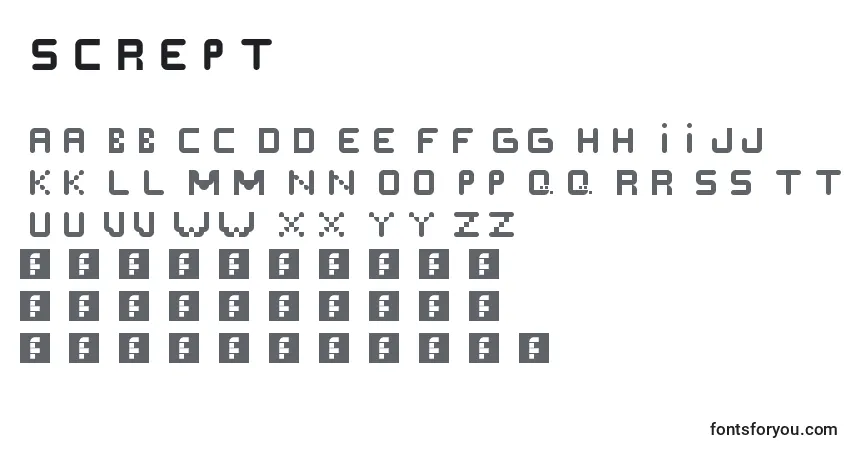 Fuente Scrept - alfabeto, números, caracteres especiales