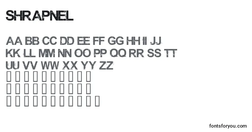 Schriftart Shrapnel (117630) – Alphabet, Zahlen, spezielle Symbole