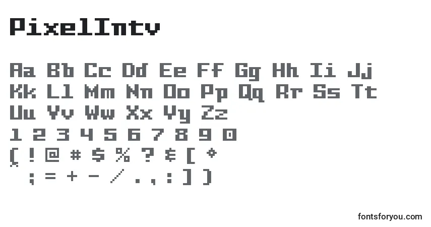 A fonte PixelIntv – alfabeto, números, caracteres especiais