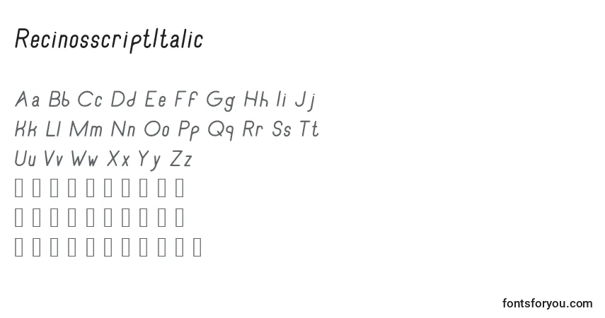 Police RecinosscriptItalic - Alphabet, Chiffres, Caractères Spéciaux