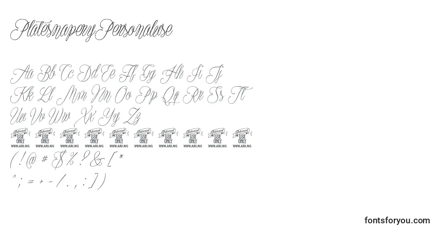 PlatesnaperyPersonaluse-fontti – aakkoset, numerot, erikoismerkit