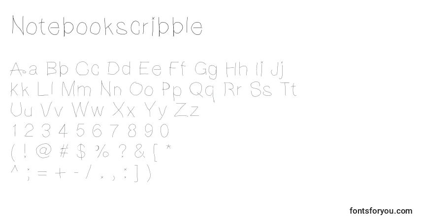 Schriftart Notebookscribble – Alphabet, Zahlen, spezielle Symbole