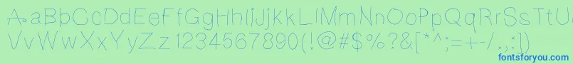 Notebookscribble-Schriftart – Blaue Schriften auf grünem Hintergrund